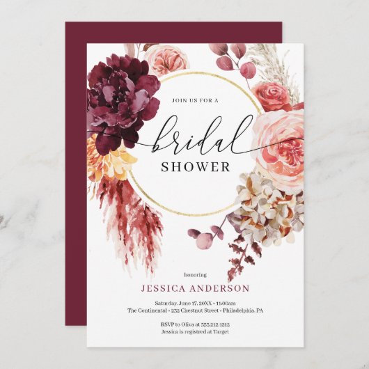 Boho Pampas Grass Bridal Showeuse Invitation (Devant / Derrière)