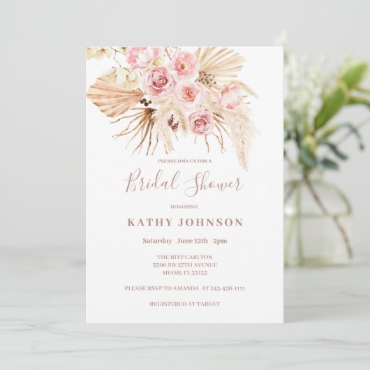 Boho Pampas Grass Bridal Showeuse Invitation (Debout devant)
