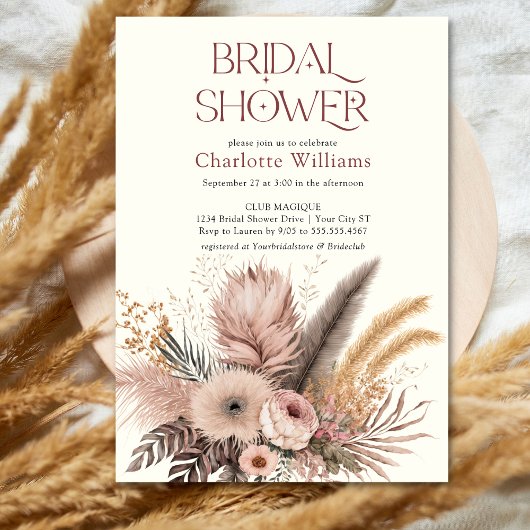 Boho Pampas Grass Bridal Showeuse Invitation