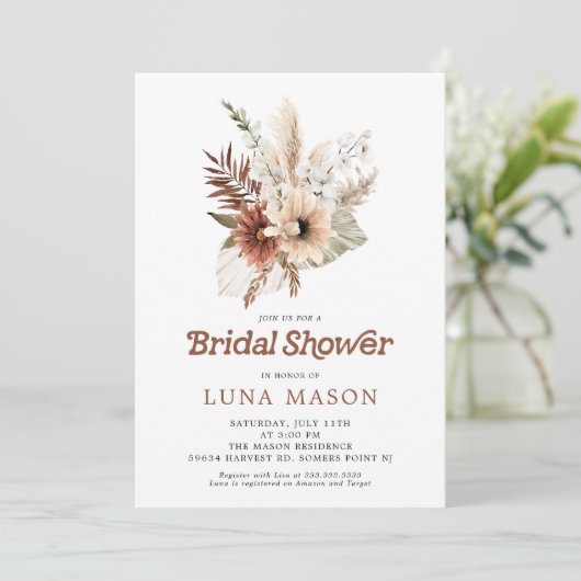 Boho Pampas Grass Bridal Showeuse Invitation (Debout devant)