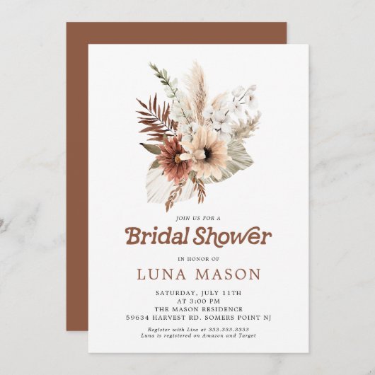 Boho Pampas Grass Bridal Showeuse Invitation (Devant / Derrière)