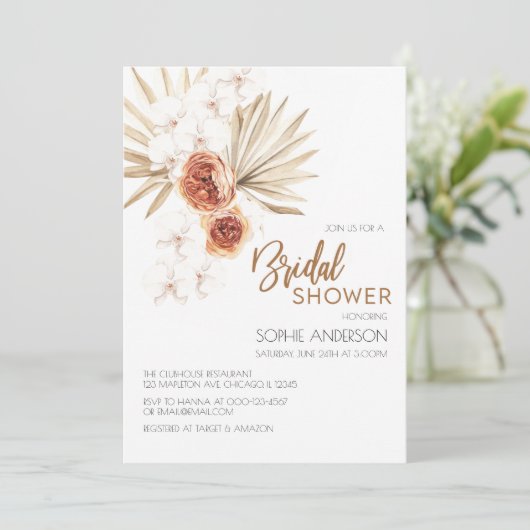 Boho Pampas Grass Bridal Showeuse Invitation (Debout devant)