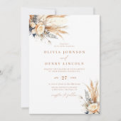 Boho Pampas Grass Bruiloft Bloemen QR Code Kaart (Voorkant)