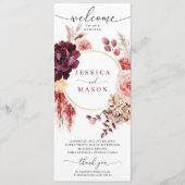 Boho Pampas Grass Burgundy Wedding Programme Programma (Voorkant)
