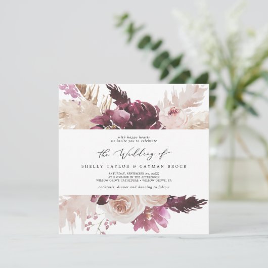 Boho Pampas Grass Carré Faire-part de mariage (Debout devant)