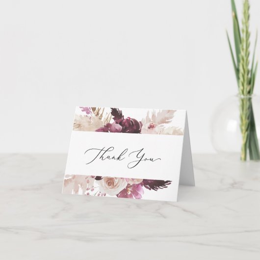 Boho Pampas Grass Carte de remerciements (Devant)