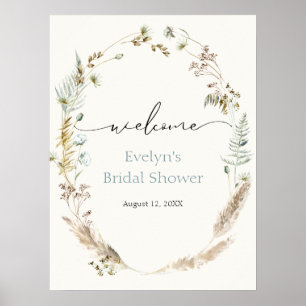 Boho Pampas Grass Dried Bouquet Welcome Poster