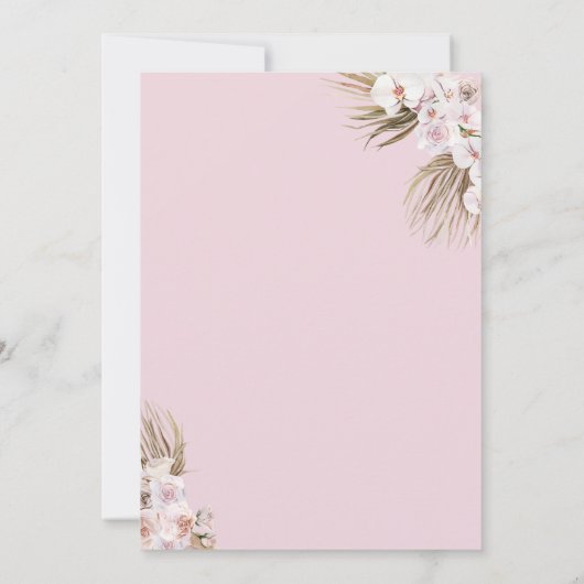 Boho Pampas Grass Dried Floral Blush Roos Wedding Kaart (Achterkant)