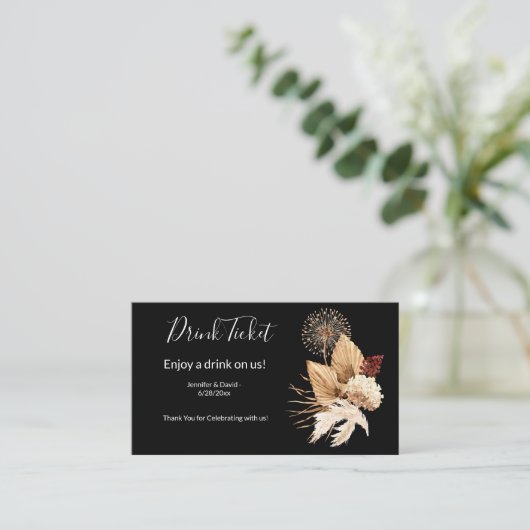 Boho Pampas Grass Drink Ticket Enclosure Card Informatiekaartje (Staand voorkant)