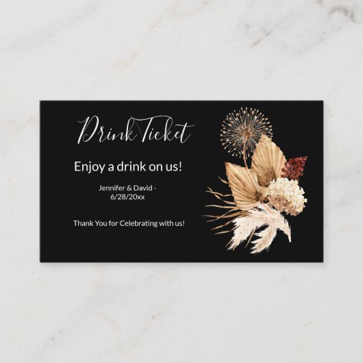 Boho Pampas Grass Drink Ticket Enclosure Card Informatiekaartje (Voorkant)