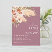  Boho Pampas Grass Dusty Roos Wedding Kaart (Staand voorkant)