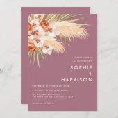  Boho Pampas Grass Dusty Roos Wedding Kaart (Voorkant / Achterkant)