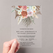 Boho Pampas Grass Earthy Floral Terracotta Wedding Acryl Uitnodigingen (Insitu (Draagbaar))