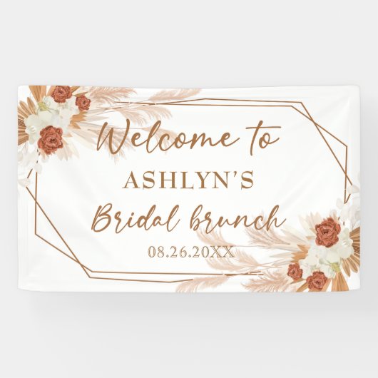 Boho Pampas Grass Elegant Bridal Brunch Backdrop Spandoek (Horizontaal)
