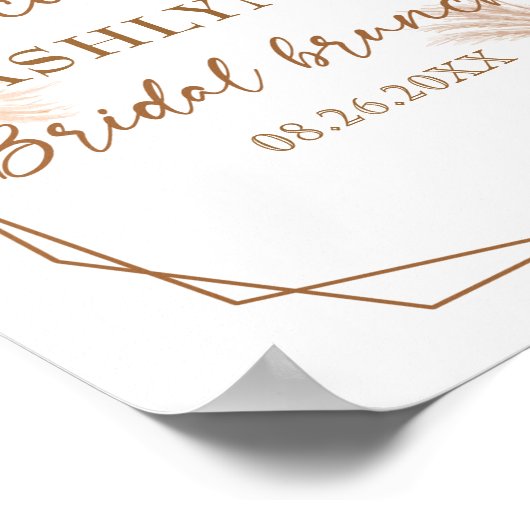 Boho Pampas Grass Elegant Bridal Brunch Welkom Poster (Hoek)