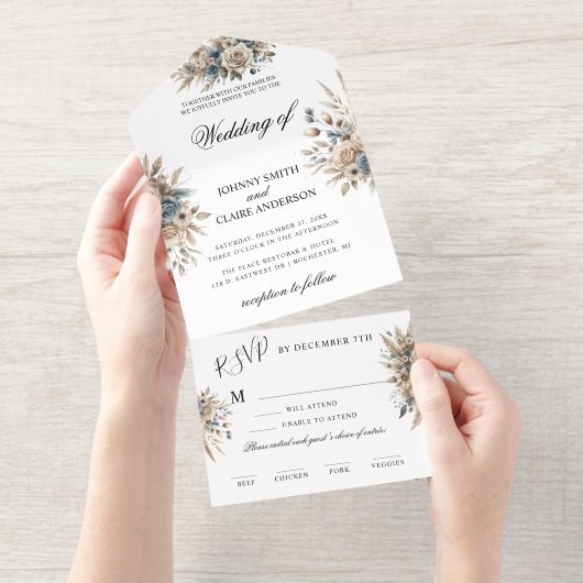 Boho Pampas Grass Elegant Wedding Invitation (Détachable)