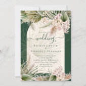 BOHO Pampas Grass Emerald Green Wedding Invitation Kaart (Voorkant)