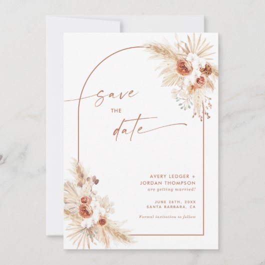 Boho Pampas Grass Enregistrer la date Invitation (Devant)