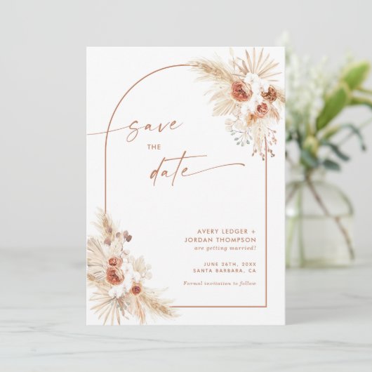 Boho Pampas Grass Enregistrer la date Invitation (Debout devant)