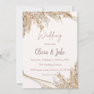 Boho Pampas Grass Faire-part de mariage — Beige/Bl