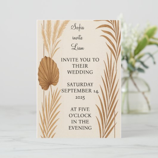 Boho Pampas Grass Faire-part de mariage | Minimali (Debout devant)