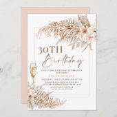 Boho Pampas Grass Floral Champagne Birthday Kaart (Voorkant / Achterkant)