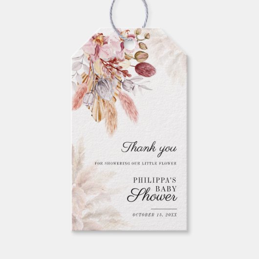 Boho Pampas Grass Floral Meisje Baby shower Cadeaulabel (Voorkant)