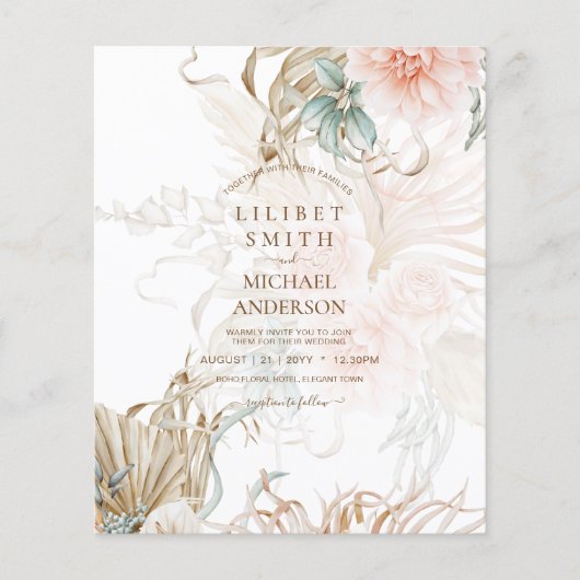 BOHO Pampas Grass Floral Sage Wedding Flyer (Voorkant)