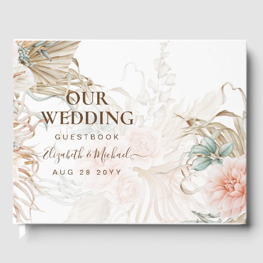 BOHO Pampas Grass Floral Sage Wedding Gastenboek (Voorkant)