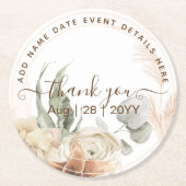 BOHO Pampas Grass Floral Sage Wedding Ronde Kartonnen Onderzetter (Voorkant)