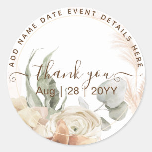 BOHO Pampas Grass Floral Sage Wedding Ronde Sticker