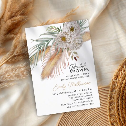Boho Pampas Grass & Floral Vrijgezellenfeest Kaart