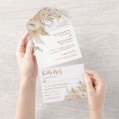 Boho Pampas Grass Floral Wedding All In One Uitnodiging (Afscheurbaar)