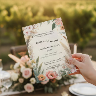 Boho Pampas Grass Floral Wedding Kaart