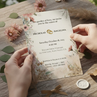 Boho Pampas Grass Floral Wedding Kaart