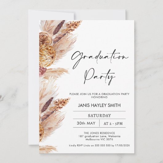 Boho Pampas Grass Foto GraduPartij Kaart (Voorkant)