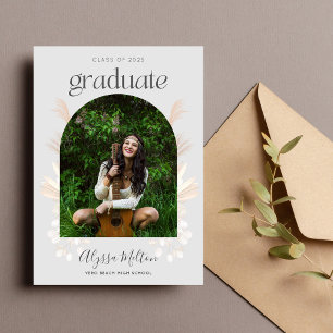 Boho Pampas Grass Foto High School Afstuderen Kaart