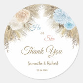 Boho Pampas Grass Gender Reveal Bedankt Ronde Sticker (Voorkant)