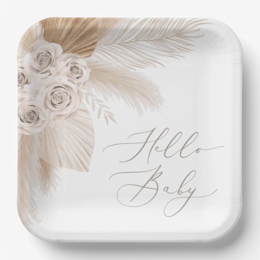 Boho Pampas Grass Genderneutraal Baby shower Papieren Bordje (Voorkant)