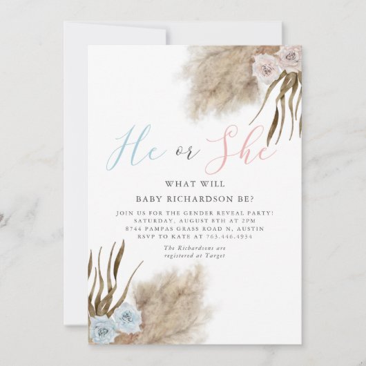 Boho Pampas Grass Genre Reveale Party Invitation (Devant)