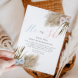 Boho Pampas Grass Genre Reveale Party Invitation<br><div class="desc">Boho et le genre moderne dévoilent la carte d'invitation à la fête avec l'aquarelle illustration de l'herbe de pampas aux fleurs rose et bleue. Parfait pour un genre révéler la fête en été.</div>