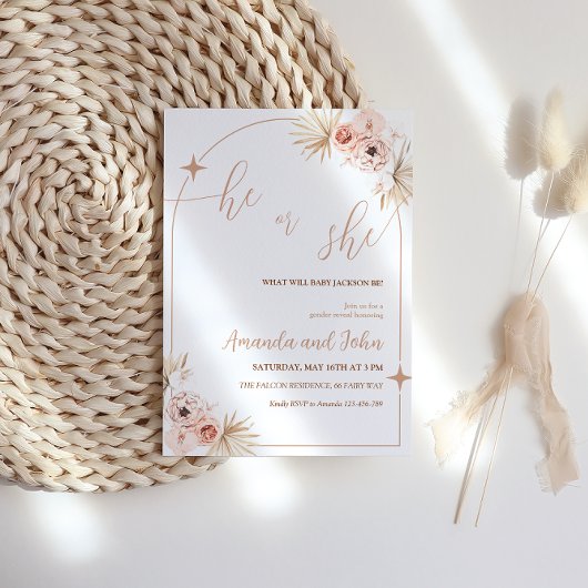Boho Pampas Grass Genre Reveale Party Invitation