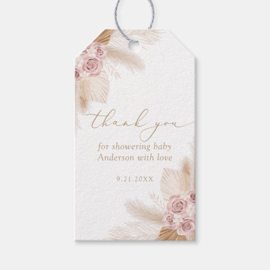 Boho Pampas Grass Girl Baby shower Cadeaulabel (Voorkant)