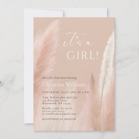 Boho Pampas Grass Girl Baby shower Kaart (Voorkant)