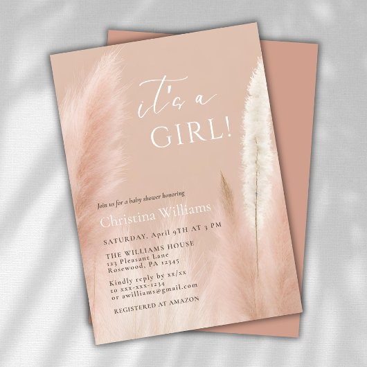 Boho Pampas Grass Girl Baby shower Kaart