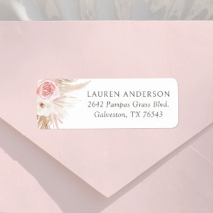 Boho Pampas Grass Girl Baby shower Return Address Etiket