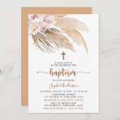 Boho Pampas Grass Girl Baptism Invitation (Devant / Derrière)