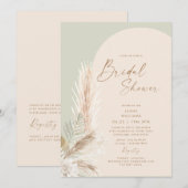 Boho Pampas Grass Gold Geometric Sage Bridal Kaart (Voorkant / Achterkant)