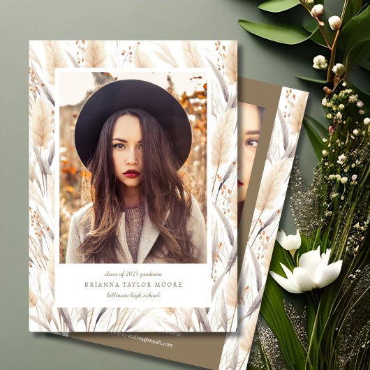 Boho Pampas Grass Graduate Photo Faire-part