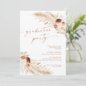 Boho Pampas Grass Graduation Party Invite Kaart (Staand voorkant)